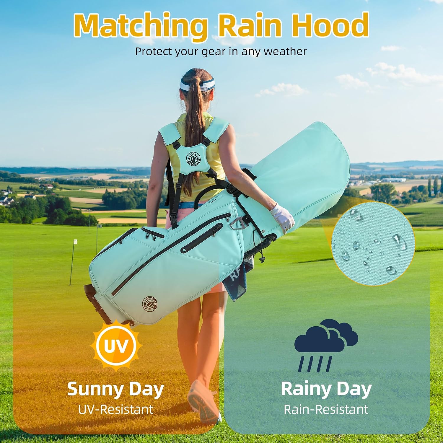 Golf Stand Bag 14 Way, Lightweight Golf Bags for Men Women with Stand, Padded Ergonomic Double Strap, Full Length Dividers, Multiple Pockets, Rain Hood