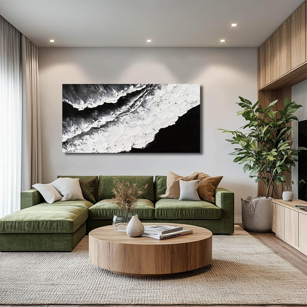 NBAODAN Abstract Wall Art Modern Artwork White Canvas Pictures Large Painting Textured Art 29'x58' Black Office Wall Decor Home Decorations for Living Room