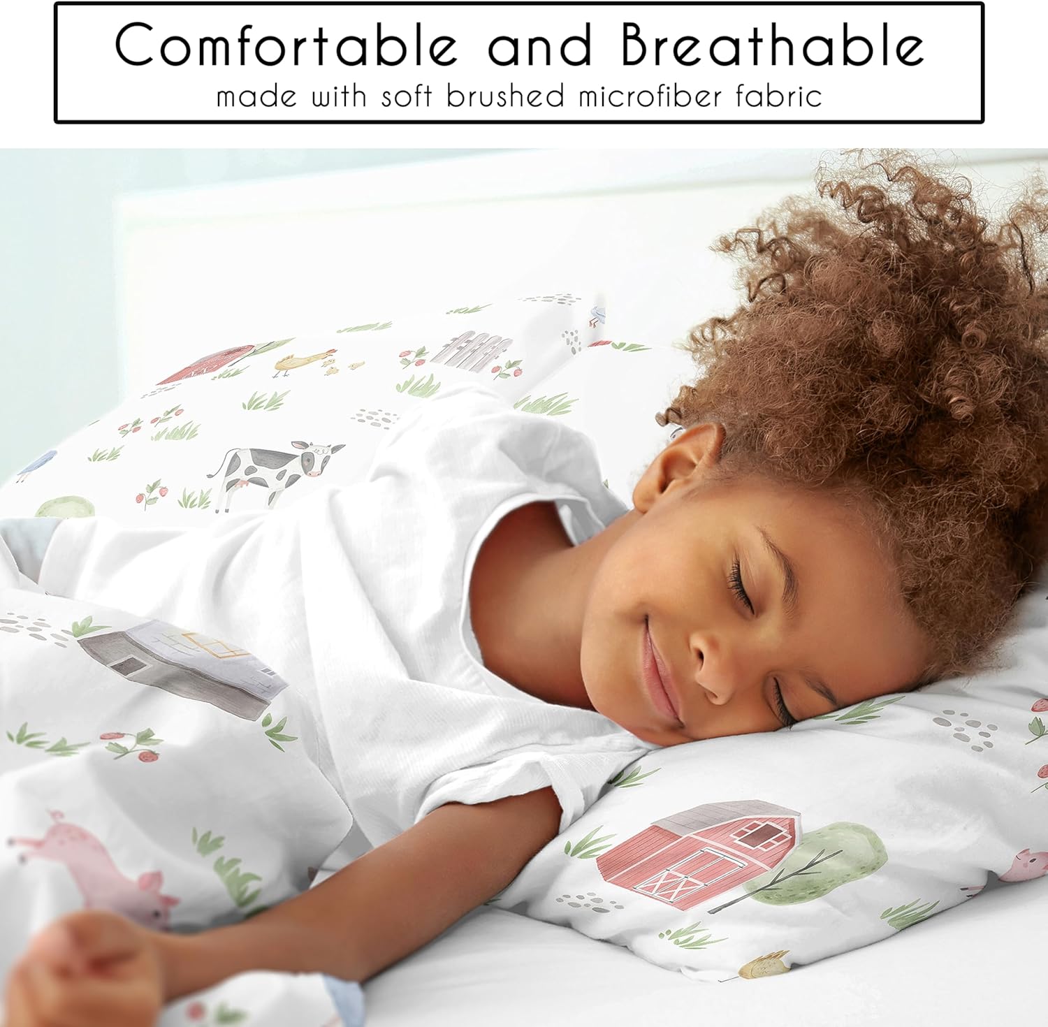 Sweet Jojo Designs Farm Animals Boy Girl Full/Queen Size Kid Childrens Bedding Comforter Set - 3 Pieces - Watercolor Farmhouse Lattice Horse Cow Sheep Pig