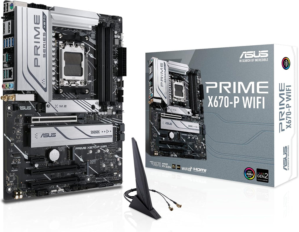 ASUS Prime X670-P WiFi AMD X670 AM5 Ryzen™ Desktop 9000 8000 & 7000 ATX Motherboard with Three M.2 Slots, DDR5, USB 3.2 Gen 2x2 Type-C®, USB4® Support, WiFi 6 and 2.5Gb Ethernet