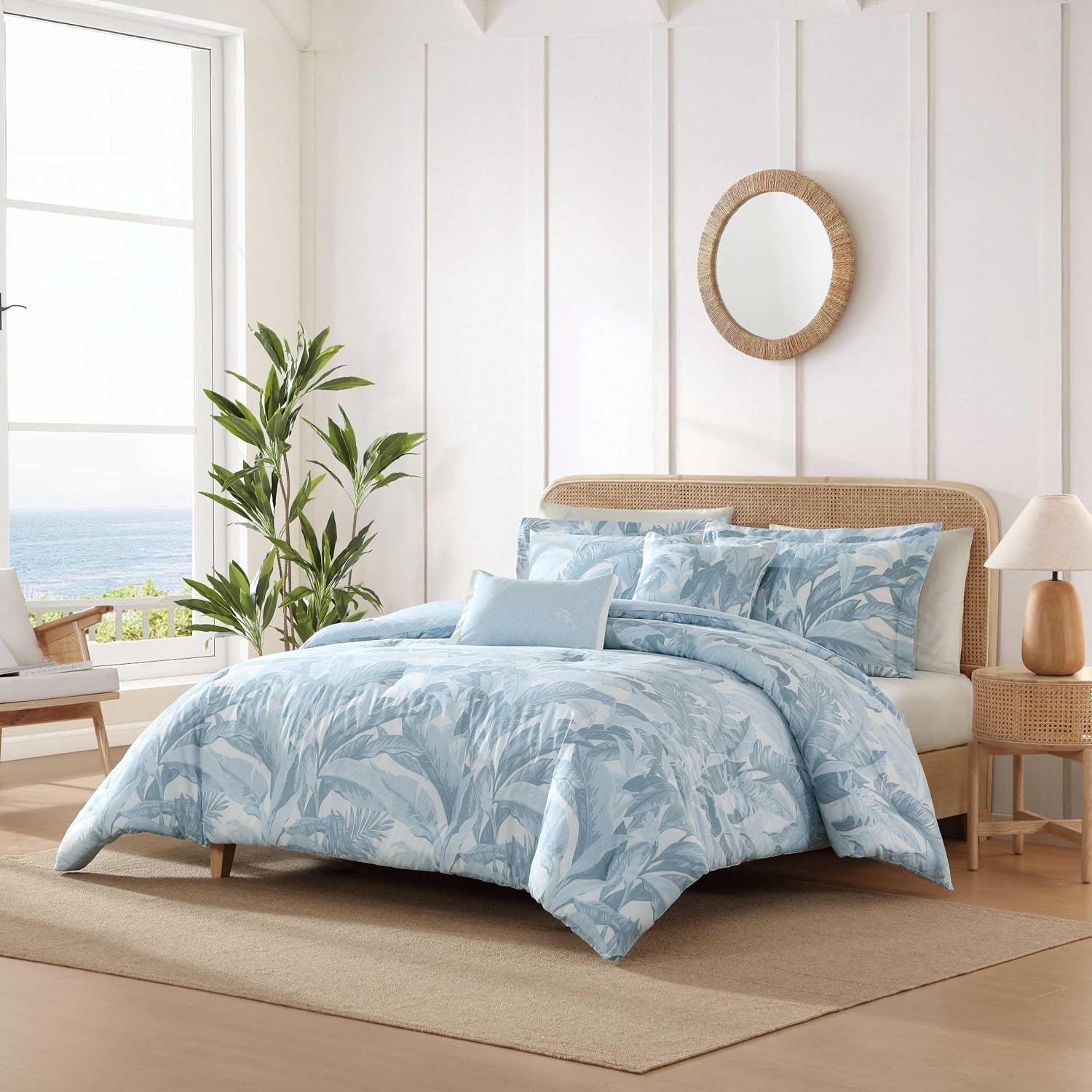 Tommy Bahama - King Comforter Set, 100% Cotton Slub Fabric with Soft Breathable Texture, 5 Piece Bed Set with Matching Pillowcases & Bonus Throw Pillows (Palm Serenity Blue)