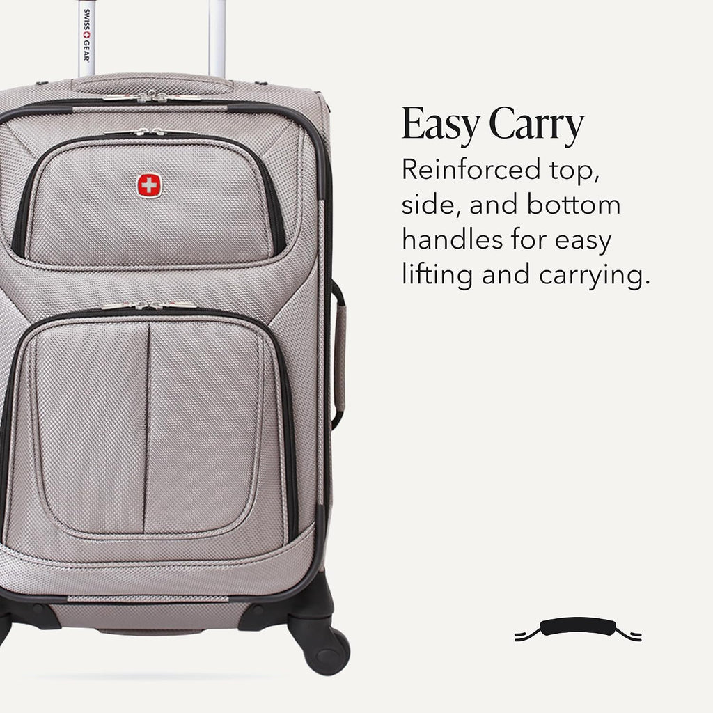 SWISSGEAR Sion Softside Expandable Spinner Luggage Durable Lightweight Travel Suitcase, Pewter, Carry-On