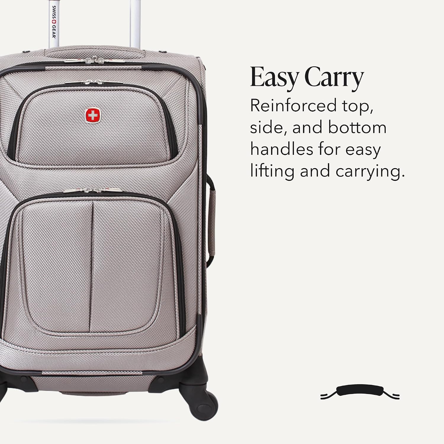 SWISSGEAR Sion Softside Expandable Spinner Luggage Durable Lightweight Travel Suitcase, Pewter, Carry-On