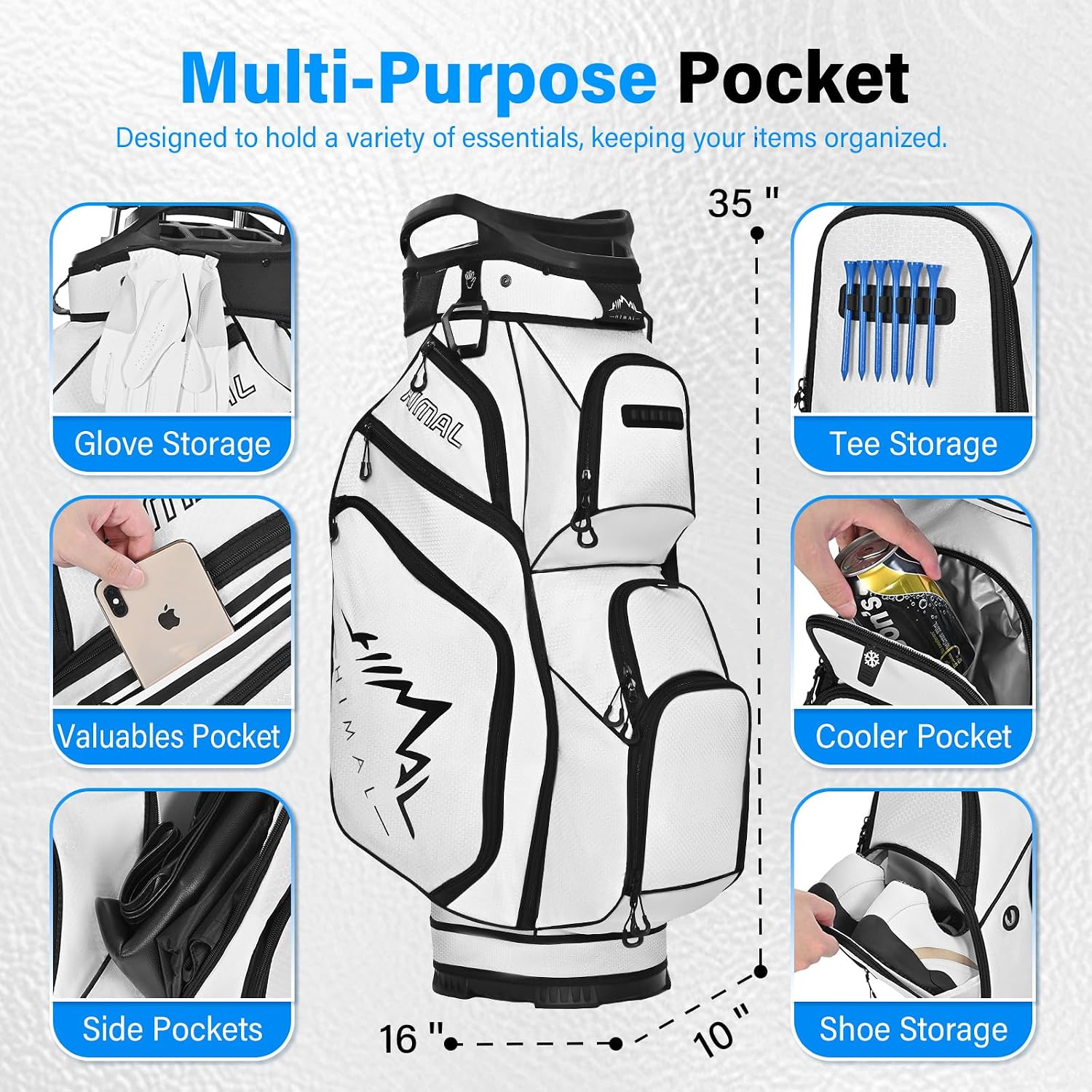 uniHimal 14-Way Golf Cart Bag, Full Length Premium Golf Bag for Men with Cooler Pocket, Handles and Rain Cover