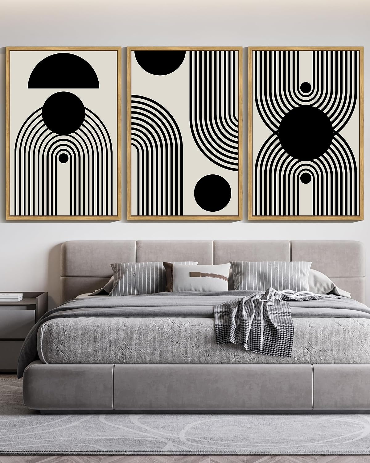 Drsoum Large 24x36in Black and White Abstract Framed Wall Art Decor Duotone Minimal Dark Brush Stroke Prints Shapes Illustrations Modern Art Decorative Ready To Hang - Natural Framed
