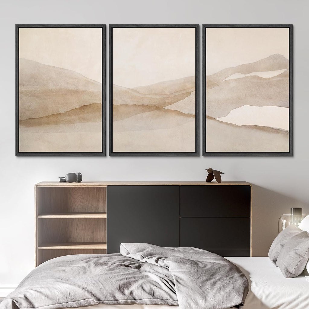 SIGNLEADER Framed Canvas Print Wall Art Set Minimal Neutral Mountain Landscape Illustrations Minimal Decorative Bohemian for Living Room, Bedroom, Office - 16'x24'x3 Black