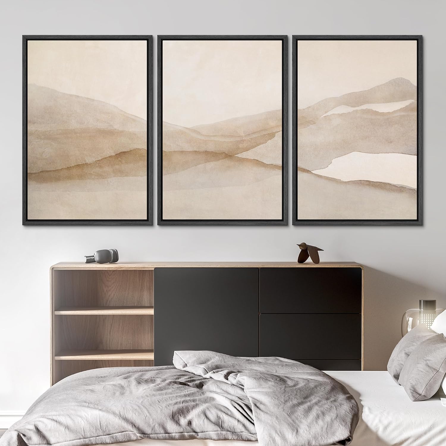 SIGNLEADER Framed Canvas Print Wall Art Set Minimal Neutral Mountain Landscape Illustrations Minimal Decorative Bohemian for Living Room, Bedroom, Office - 16'x24'x3 Black