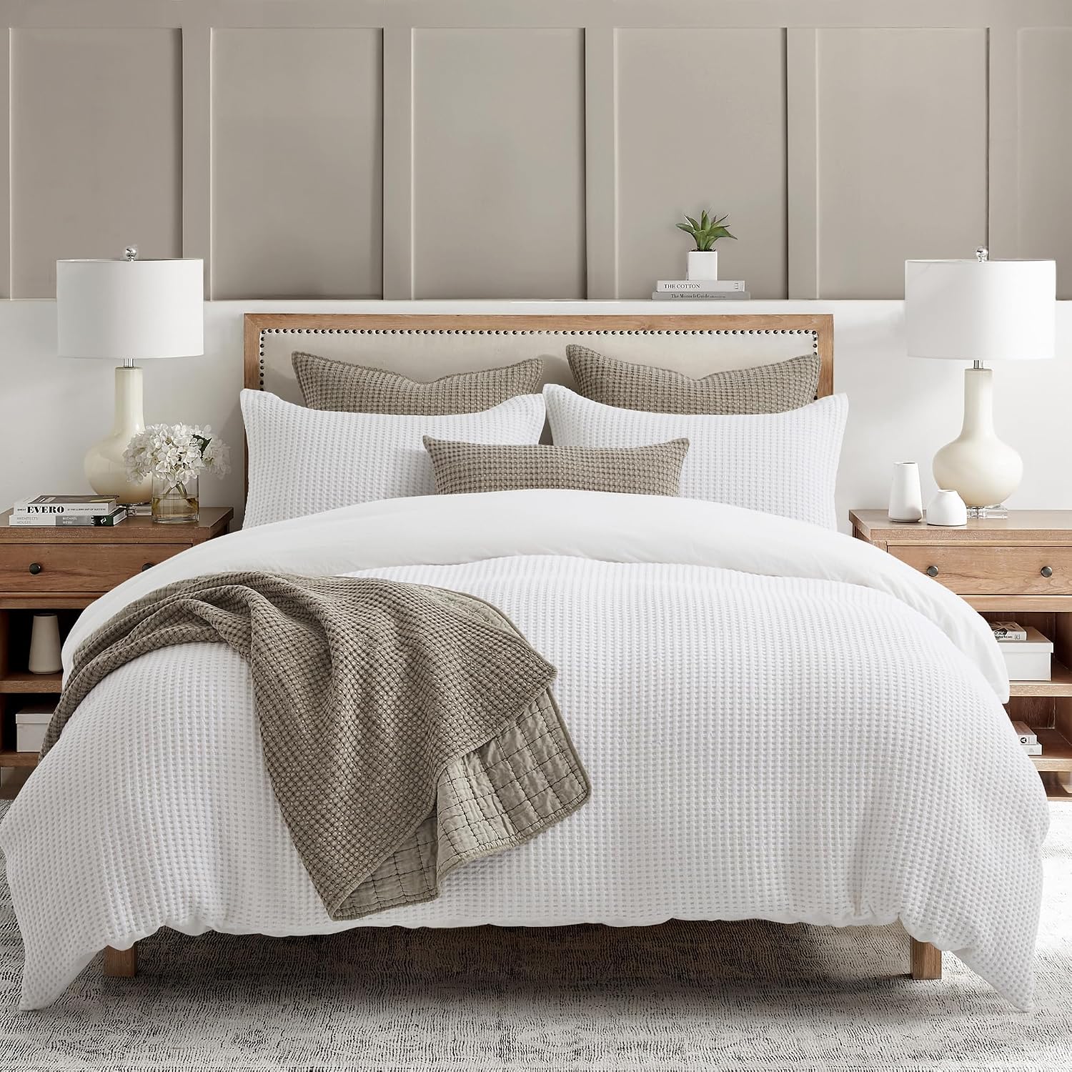Levtex Home Mills Waffle King Duvet Cover Set (106x94in) with 2 Pillow Shams (36x20in) - Bright White - Cotton King Size Duvet Cover Set - Soft, Pre-Washed