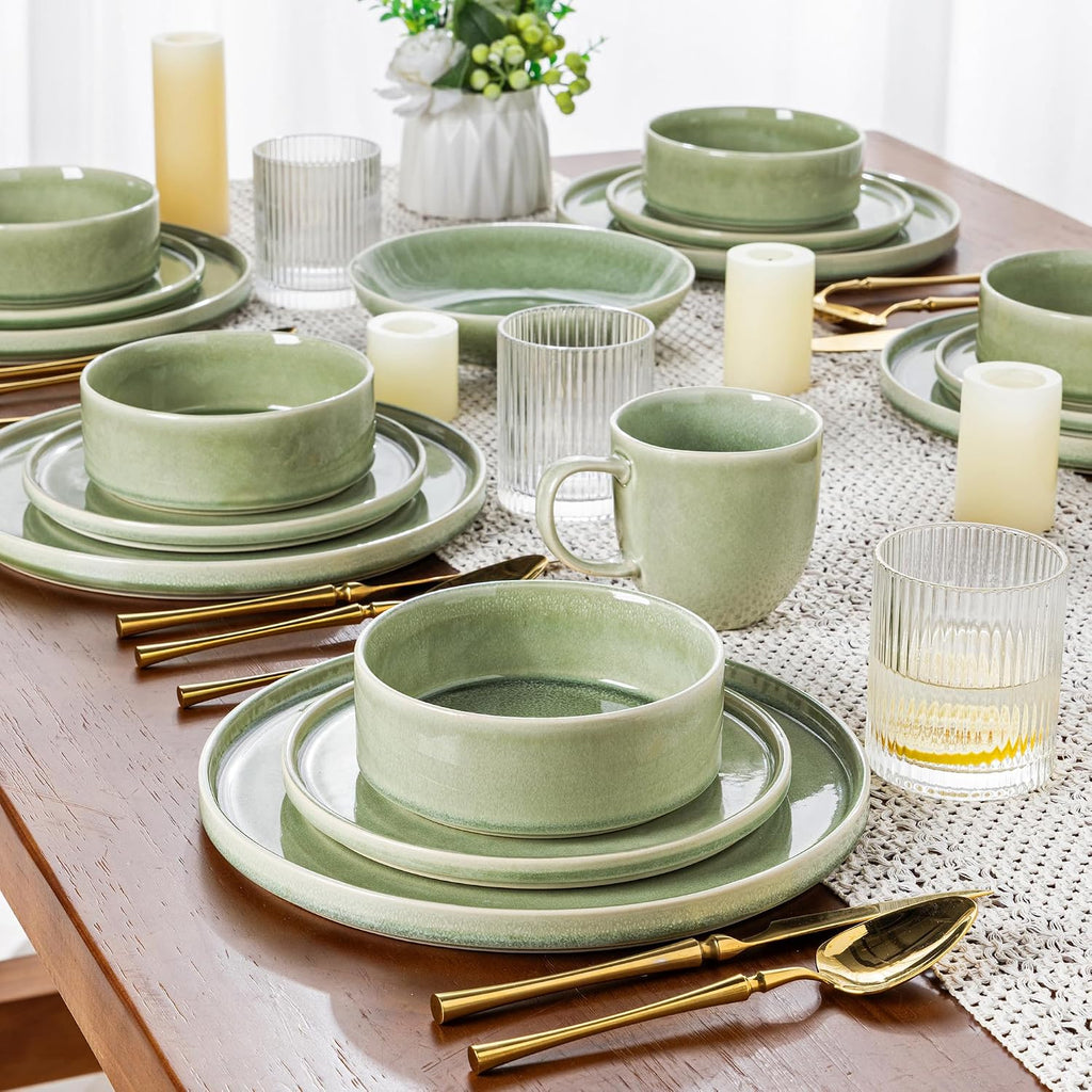 AmorArc Ceramic Dinnerware Sets, Handmade Reactive Glaze Stoneware Plates and Bowls Sets,Highly Chip and Crack Resistant | Dishwasher & Microwave Safe Dishes Set, Service for 8 (24pc)