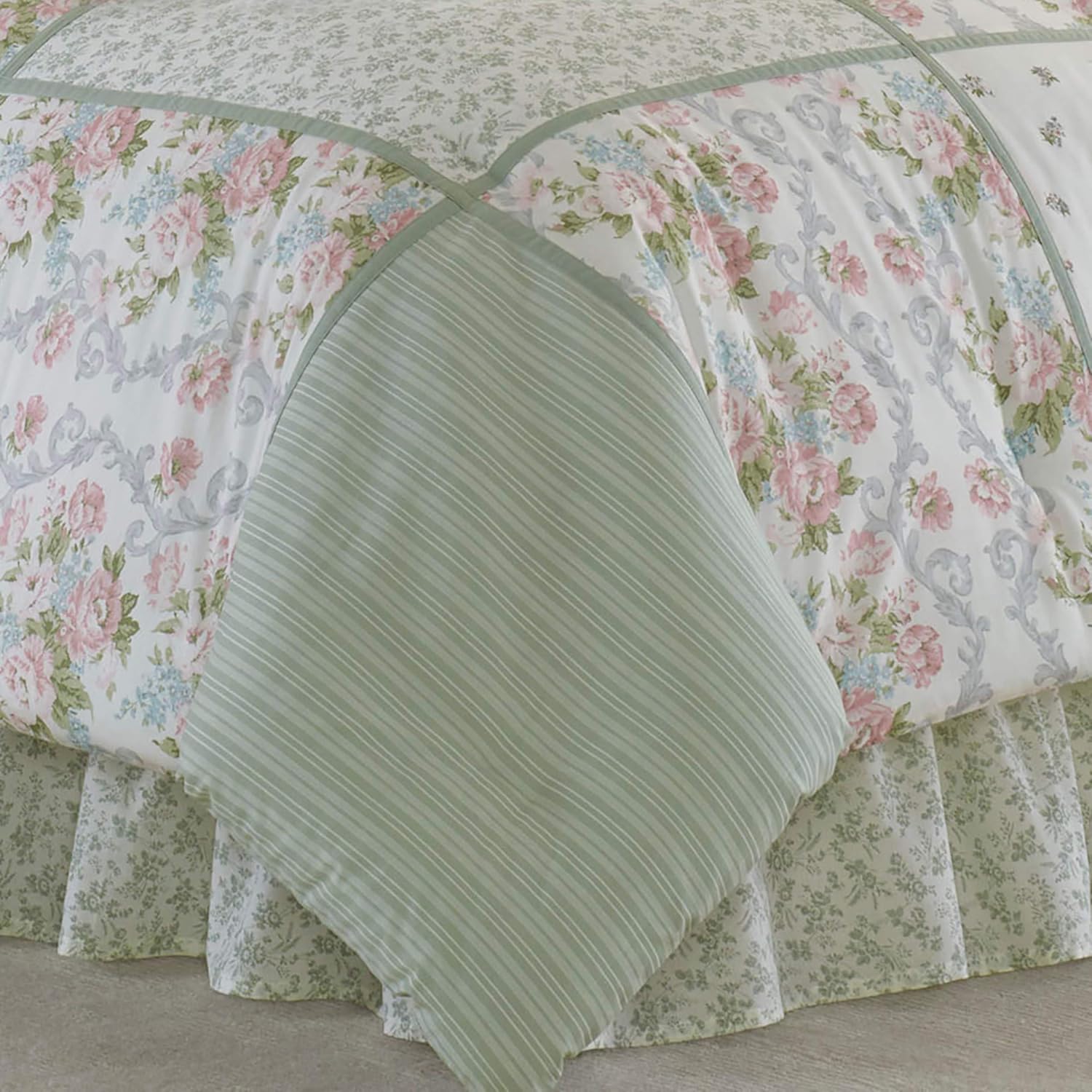 Laura Ashley - Full Comforter Set, Reversible Cotton Bedding with Matching Shams & Bedskirt, Stylish Home Decor for All Seasons (Harper Sage, Full)
