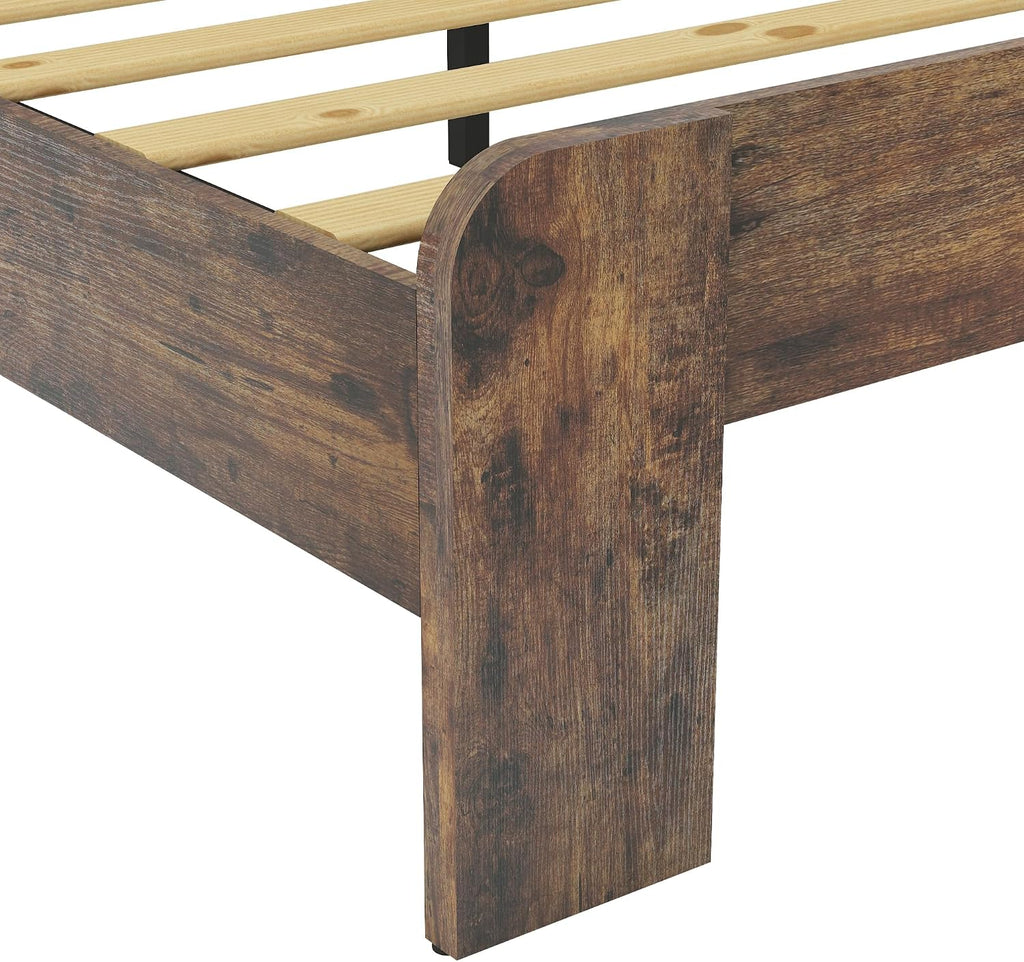 Bellemave Rustic Vintage King Size Bed Frame with Storage Headboard and Charging Station,Wooden Platform Bed Frame King Size with LED Lights and Wood Slats,Easy Assembly,Dark Brown