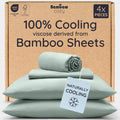 Bambaw 100% Viscose Derived from Bamboo Sheets California King Size – 4pcs Deep Pocket Cooling Sheets, Fits Up to 16'', Buttery Soft & Luxury California King Set (Sea Glass)
