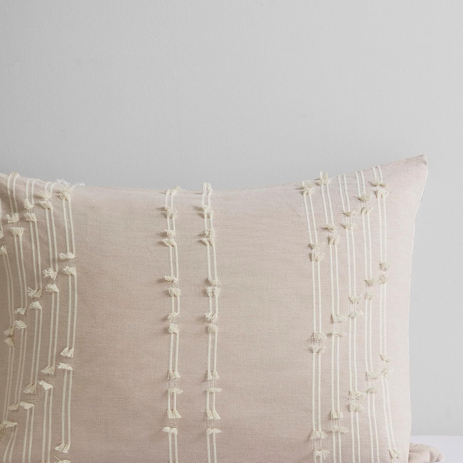 INK+IVY Kara 100% Cotton Duvet Mid Century Modern Design, All Season Comforter Cover Bedding Set, Matching Shams, Full/Queen, Jacquard Stripes Blush 3 Piece