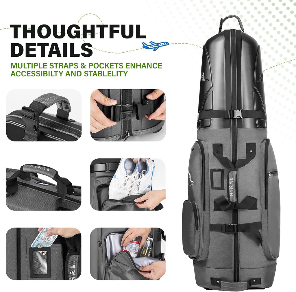 uniHimal Golf Travel Bag with Hard Case Top, 1680D Heavy Duty Oxford Golf Club Travel Bags for Airlines with Wheels Easy to Maneuver
