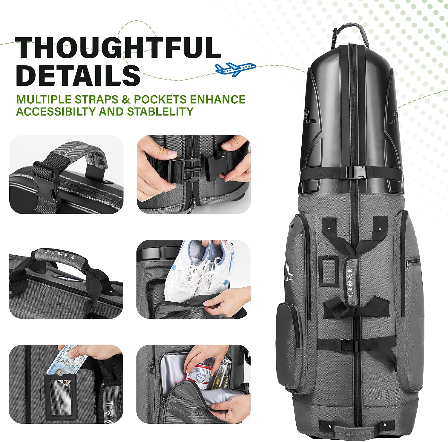 uniHimal Golf Travel Bag with Hard Case Top, 1680D Heavy Duty Oxford Golf Club Travel Bags for Airlines with Wheels Easy to Maneuver