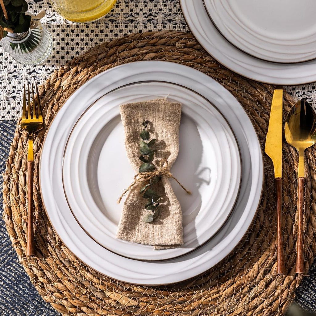 GBHOME Ceramic Dinnerware Sets, 24 pcs Embossed Elegant Stoneware Plates and Bowls Sets, Housewarming Wedding Gift | Dishwasher & Microwave Safe | Dishes Set Service for 8