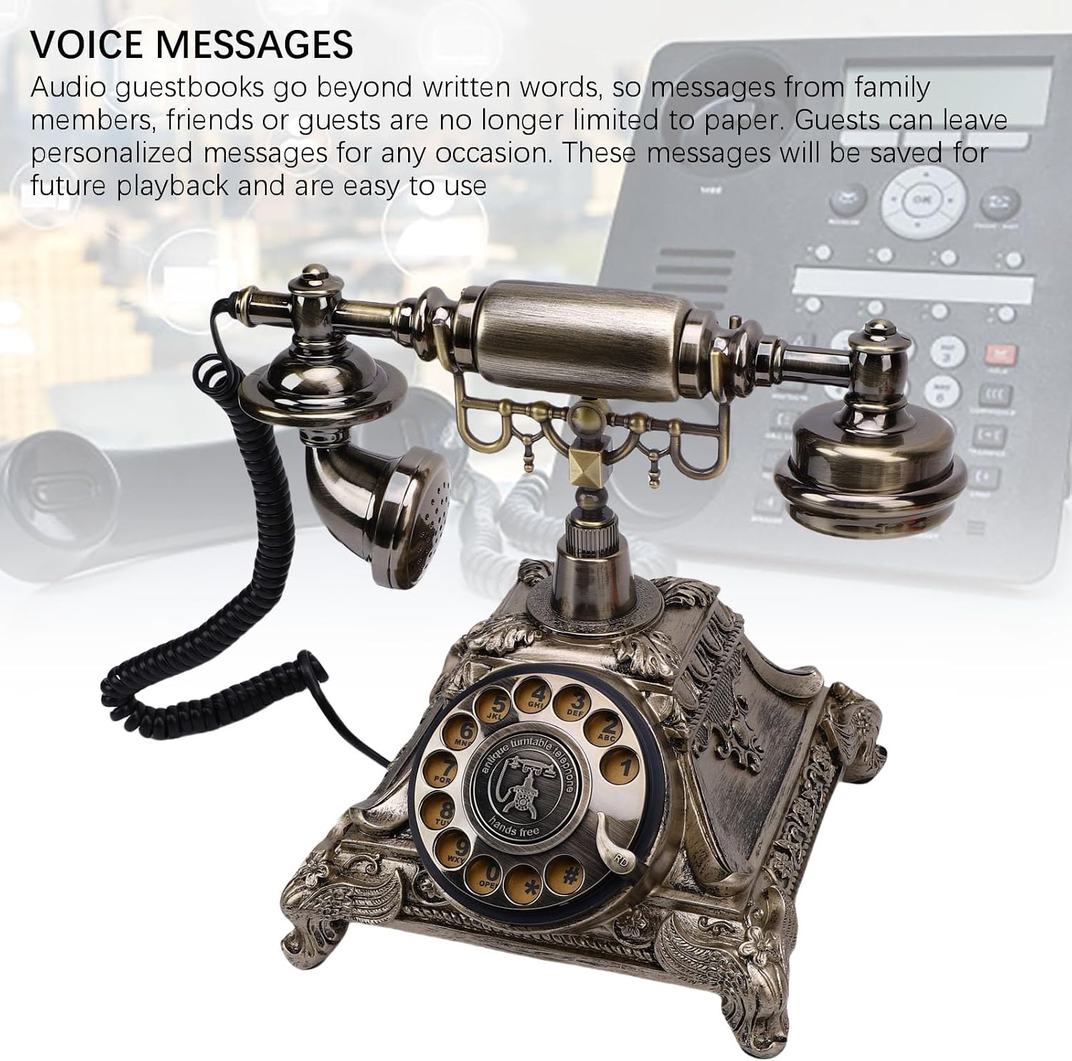 Sanpyl Audio Guest Book Phone, 32G Capacity Vintage Audio GuestBook Wedding Phone, Retro Telephone Customized Voice Message for Wedding Party (Antique Brass Color)