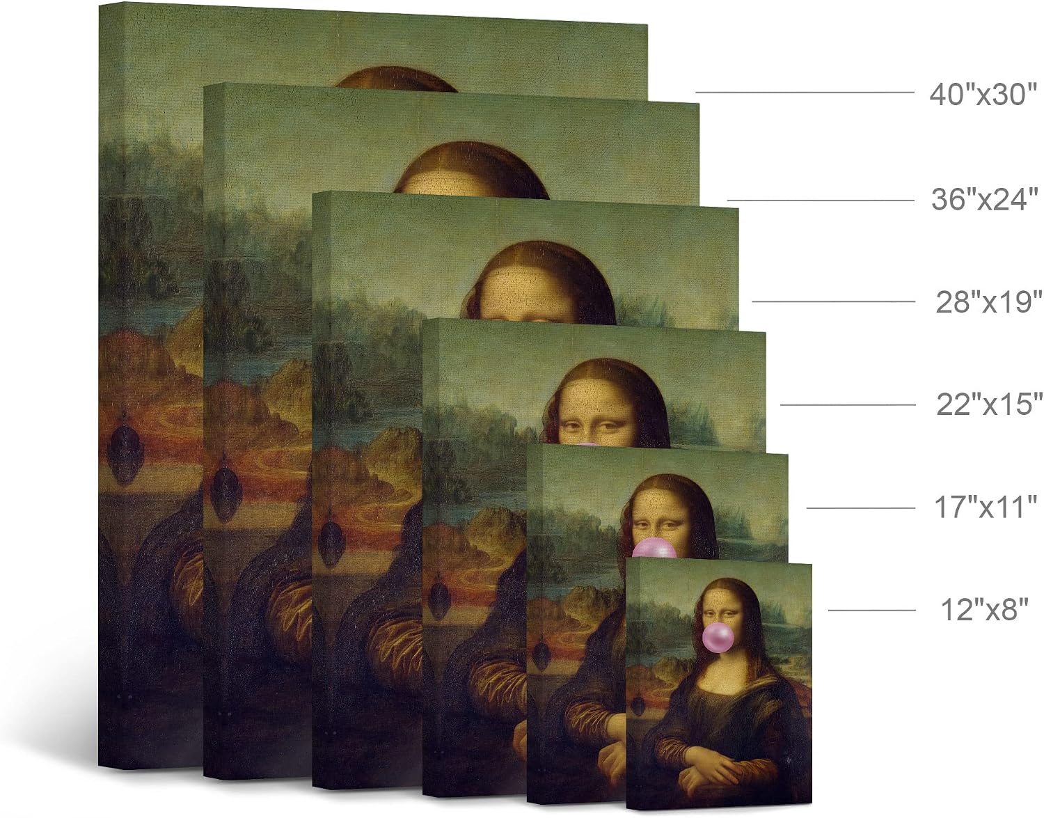 Smile Art Design Leonardo Da Vinci's Masterpiece Mona Lisa Pink Bubble Gum Art CANVAS PRINT Famous Paintings Wall Art Classic Art Home Decor Stretched Ready to Hang Made in USA 36x24