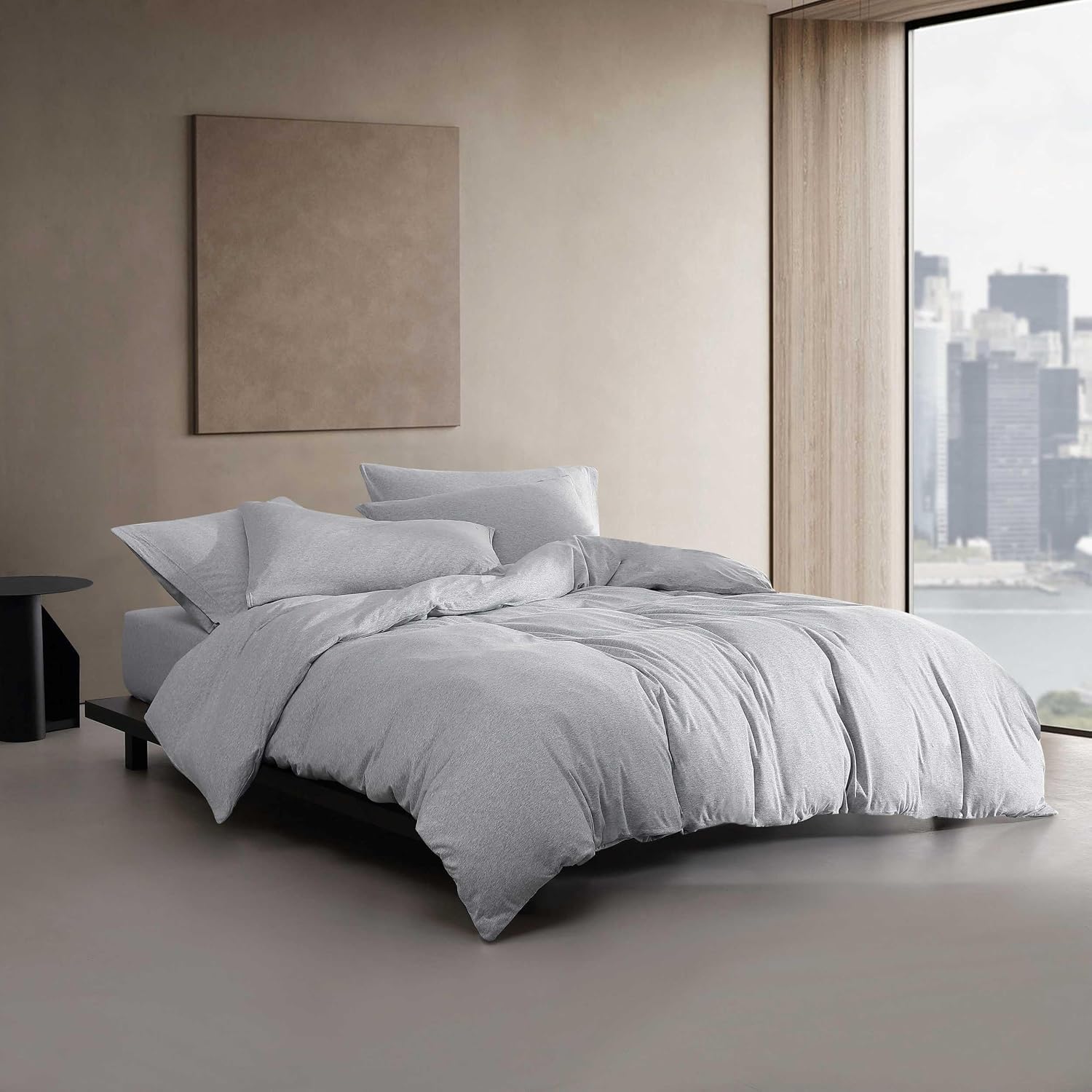 Calvin Klein - Queen Comforter Set, Soft Cotton Melange Jersey Bedding with Matching Shams, Oeko-Tex Certified (Modern Cotton Melange Grey/Blue, Queen)