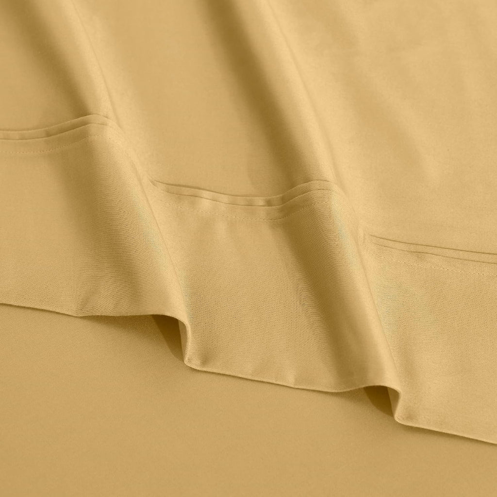 Superior 1200 Thread Count Egyptian Cotton Sheet Set, Bedroom Sheets, Modern Home Essentials, Luxury Bedding, 1 Elastic Deep Pocket Fitted Bed Sheet, 1 Flat Sheet, 2 Pillowcases, King, Gold