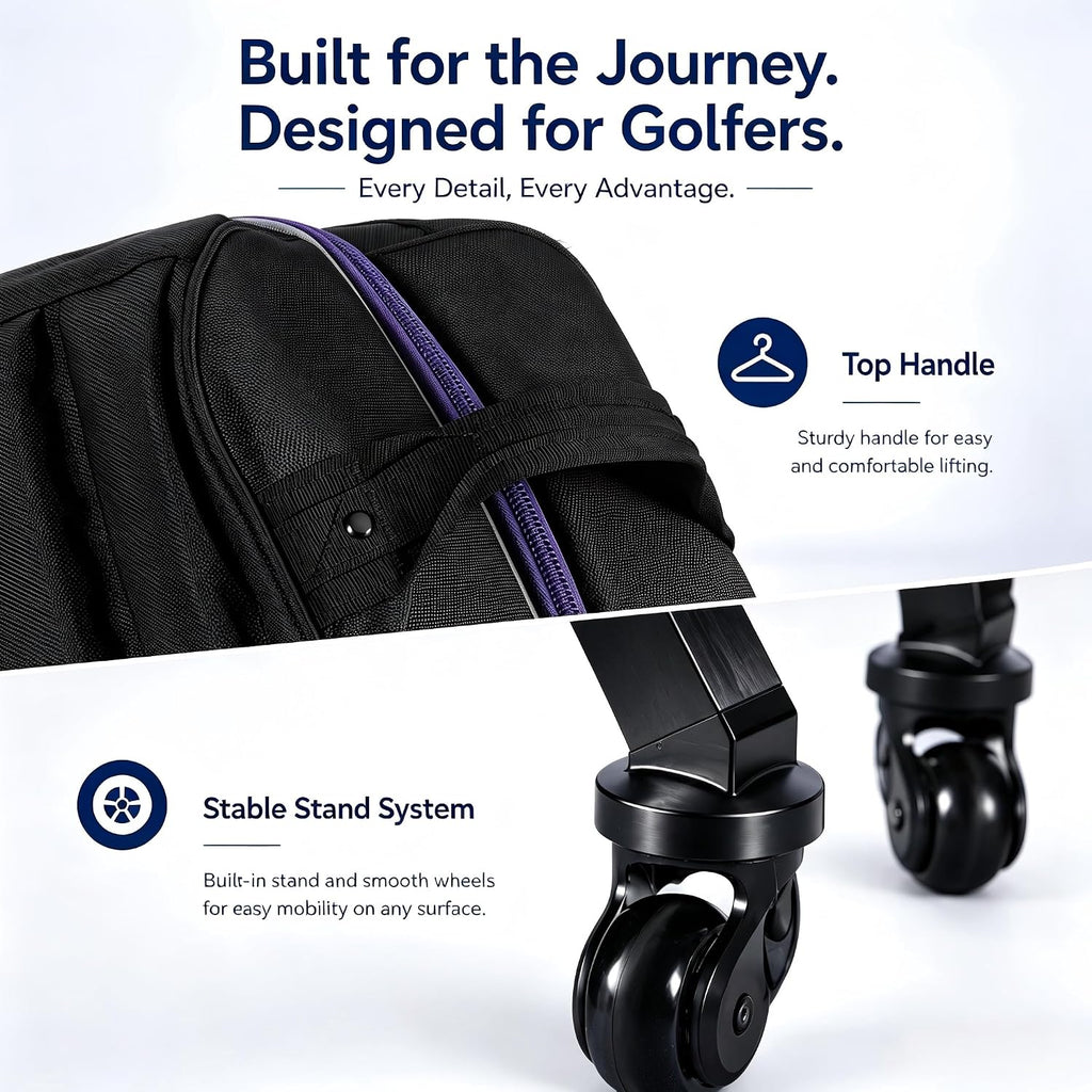 Premium Golf Travel Bag for Airlines with 4-Wheel Hands-Free Rolling & 2-Wheel Pull Mode, Enhanced Head Protection, Reinforced Hard Base