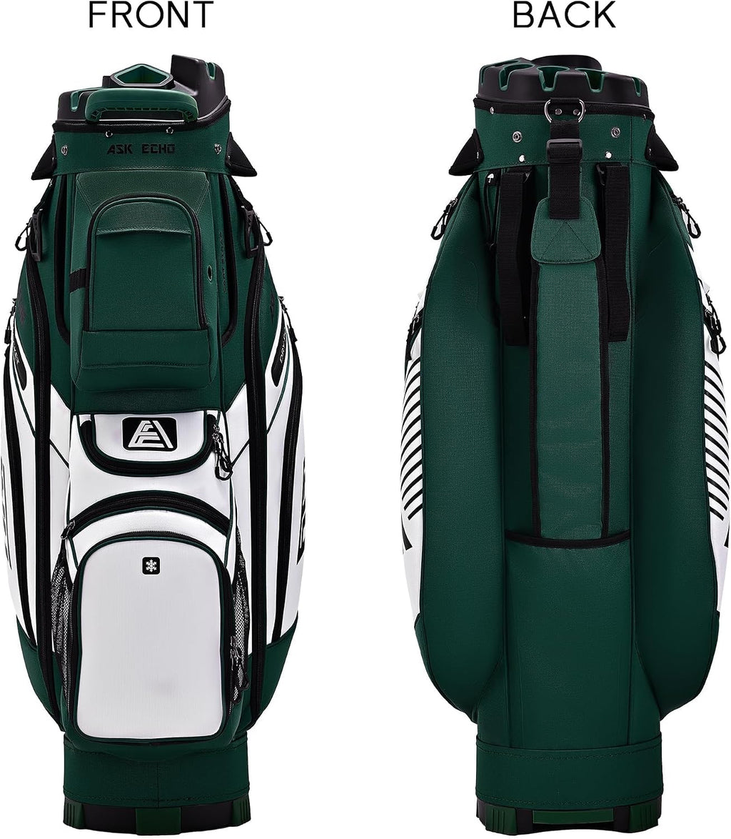ASK ECHO T-Lock Golf Cart Bag with 14 Way Organizer Divider Top, Premium Cart Bag with Handles and Rain Cover for Men