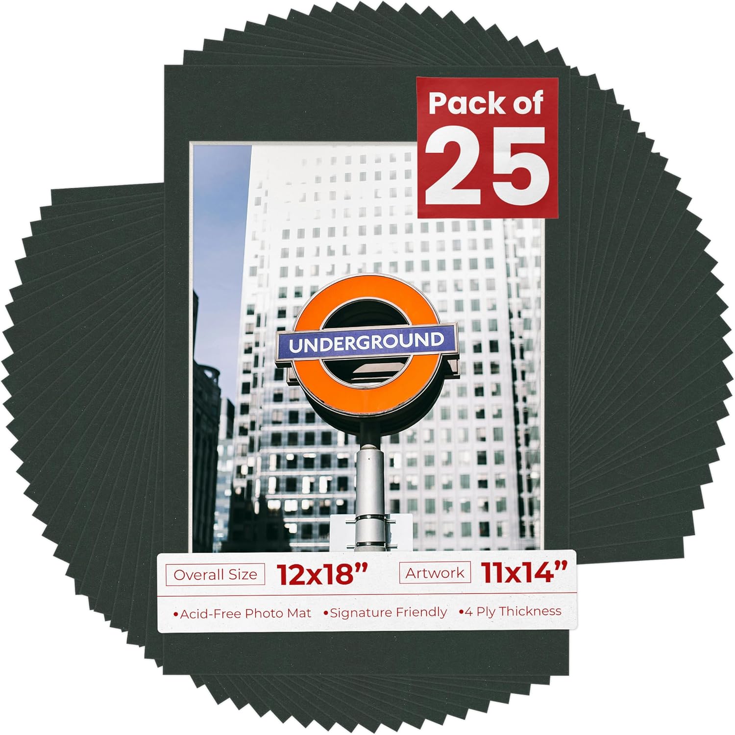 11x14 Mat for 12x18 Frame - Precut Mat Board Acid-Free Black 11x14 Photo Matte Made to Fit a 12x18 Picture Frame, Premium Matboard for Family Photos, Show Kits, Art, Picture Framing, Pack of 25 Mats