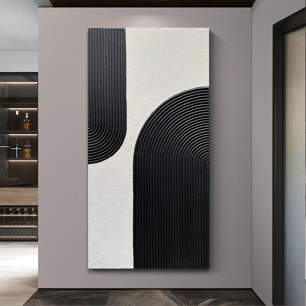 Art Hand Painted White and Black Textured Abstract Art Oil Painting Modern Wall Art 48x24 inches
