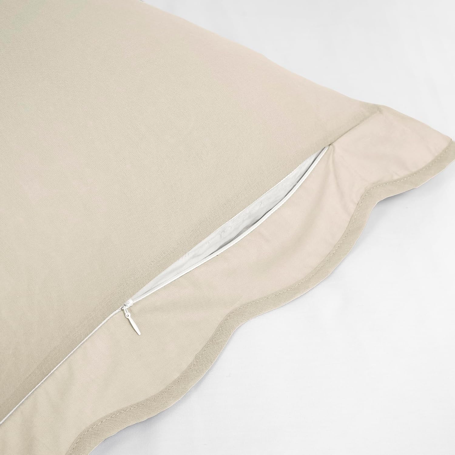 Lush Decor Coastal Chic Scalloped Edge Cotton Duvet Cover Set, 3 Piece Set, Full/Queen, Neutral & White - Queen Bedding Set - White Duvet Cover Queen - Coastal Decor