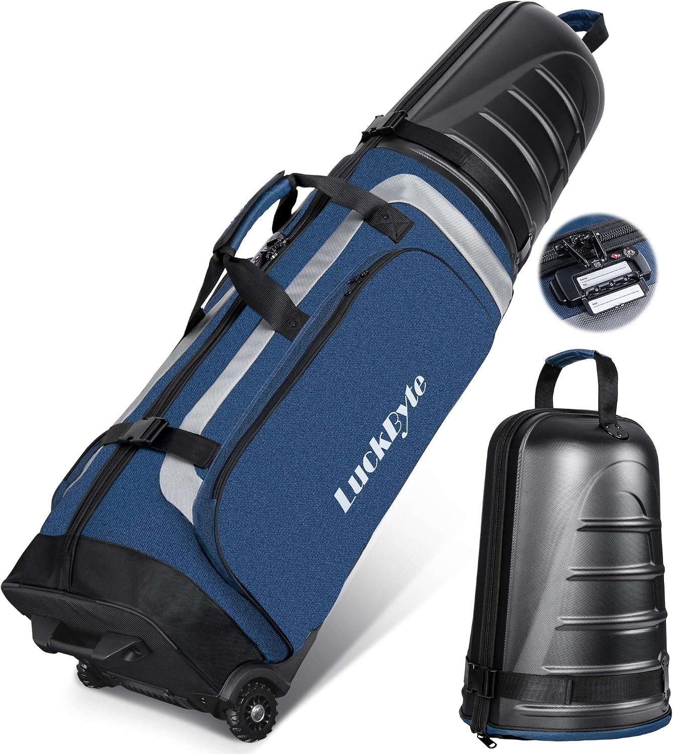 Golf Travel Bag for Airlines, Hard Shell Top Golf Travel Case with Wheels, Heavy Duty 1680D Oxford Fabric, Reinforced Base, Oversized Tank Wheels, Built-in TSA Lock, Water-Resistant Zippers