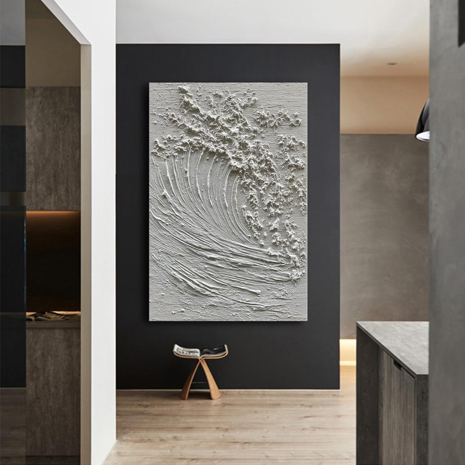 NANKAI Art Hand-Painted 3D Ocean Waves Oil Painting Natural Scenery White Abstract Canvas Art Mural 45x30 Inches