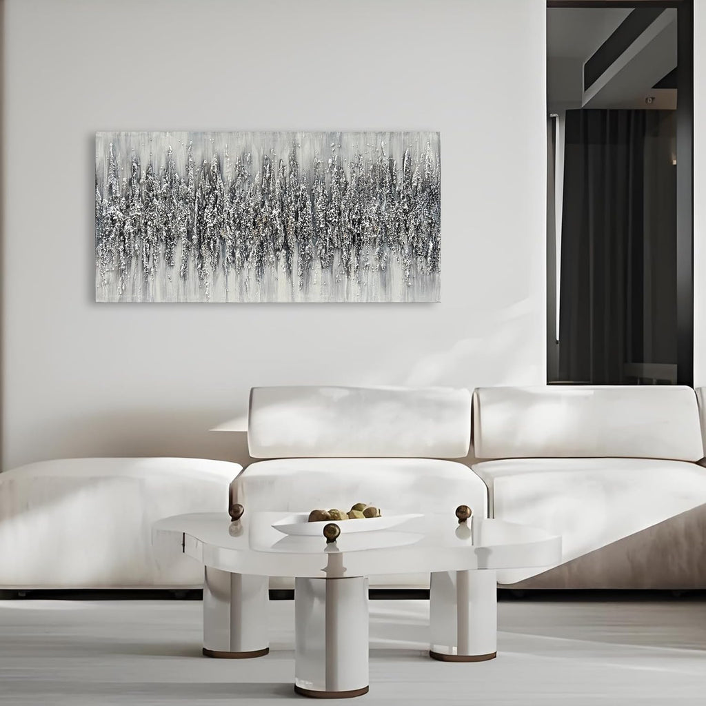 Art 24x48 Inch Minimalist Art Painting Hand-Painted Black and White Wall Art Textured Oil Painting Modern Abstract Art Home Wall Decoration