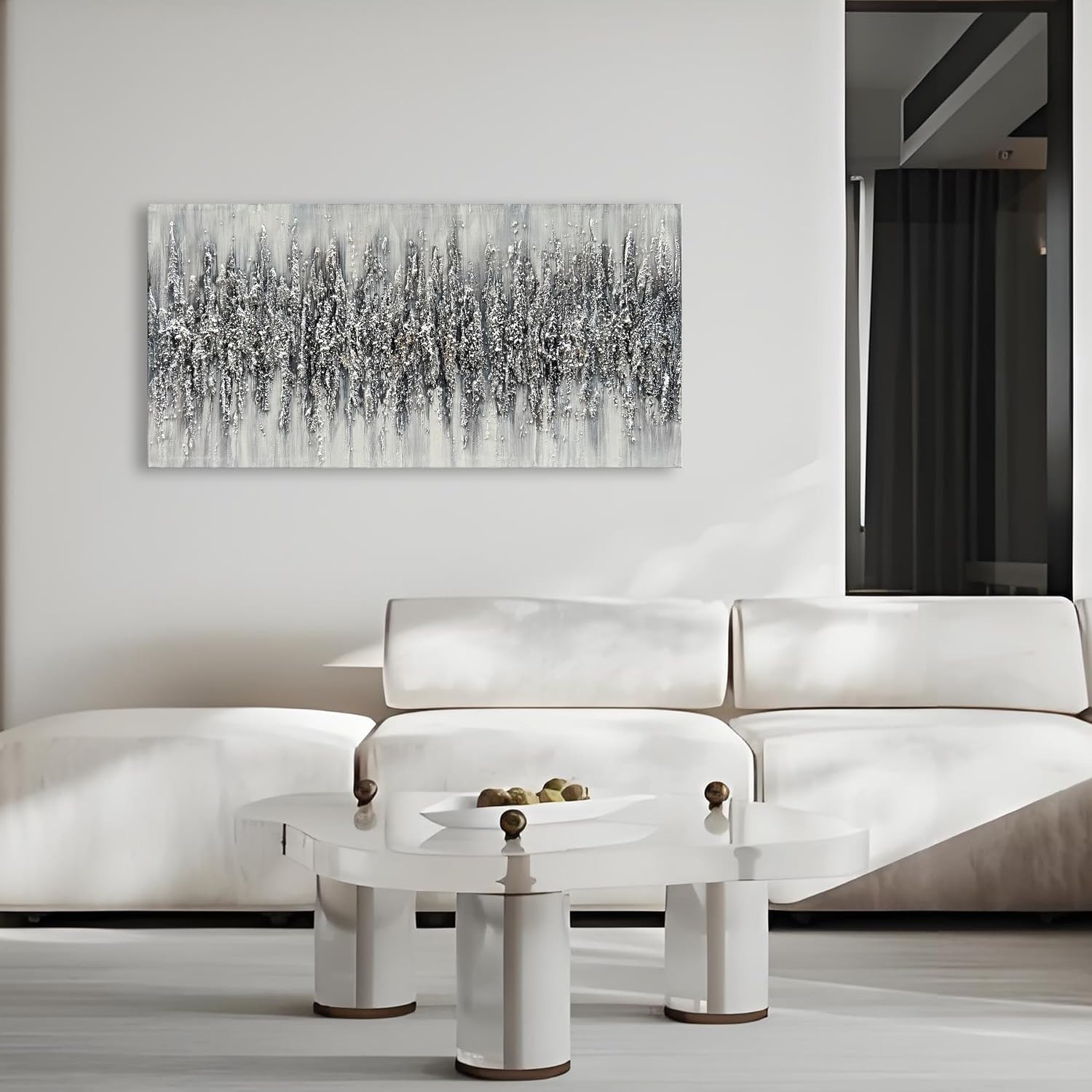 Art 24x48 Inch Minimalist Art Painting Hand-Painted Black and White Wall Art Textured Oil Painting Modern Abstract Art Home Wall Decoration