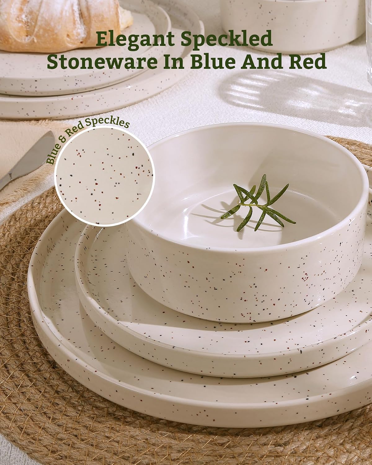 Famiware Nebula Plates and Bowls Set, 24 Pieces Dinnerware Sets, Dishes Set for 8, Creamy White with Colorful Speckles