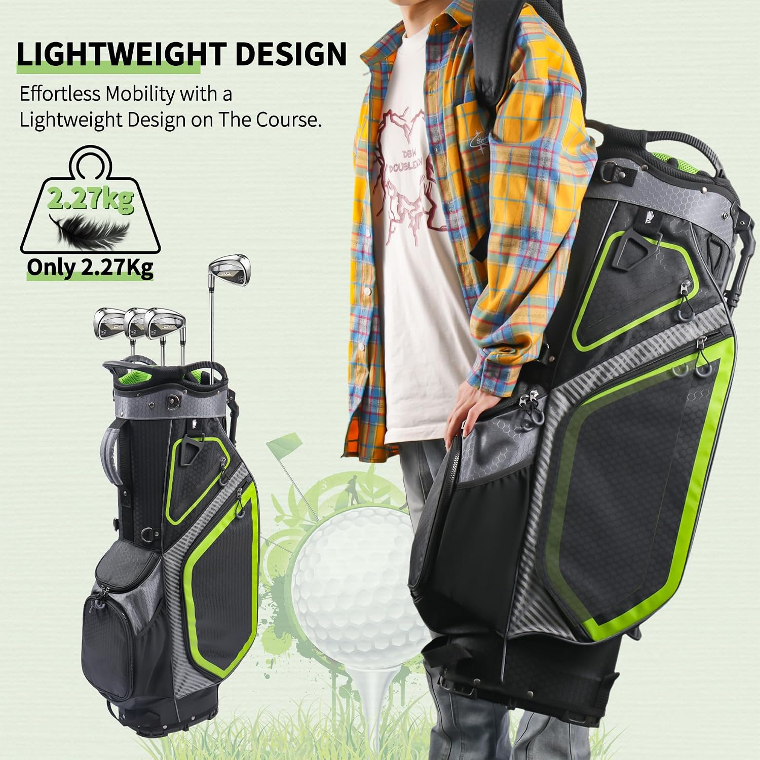14 Way Golf Stand Bag, Golf Bags for Men with Stand, Full Length Top Dividers Ergonomic with 8 Pockets Golf Club Bags Lightweight and Durable for Men & Women