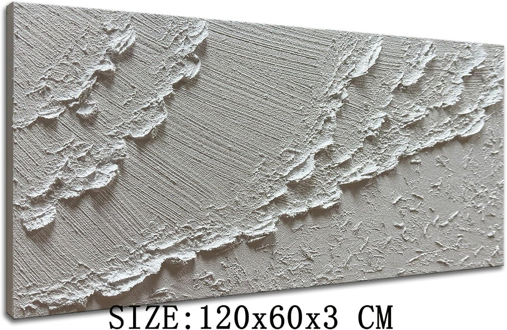 zoinart Hand Painted White Ocean Wave Wall Art 48x24 Inches Large Abstract Beach Textured Art 3D Modern Oil Paintings for Living Room Bedroom Wall Decor