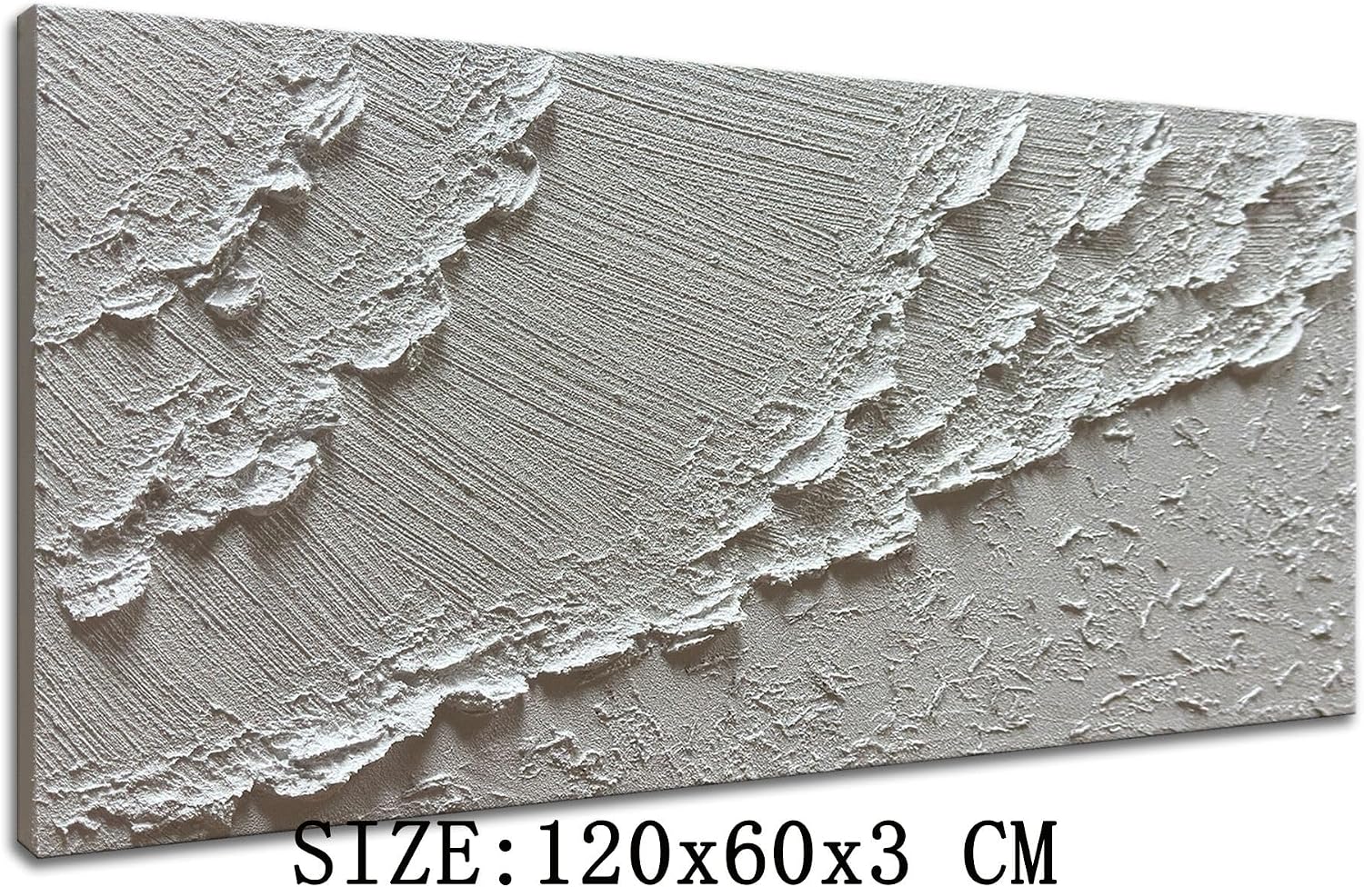 zoinart Hand Painted White Ocean Wave Wall Art 48x24 Inches Large Abstract Beach Textured Art 3D Modern Oil Paintings for Living Room Bedroom Wall Decor