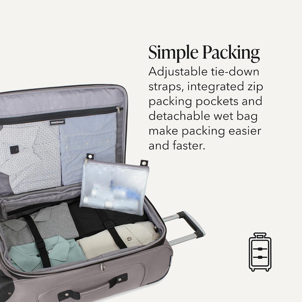 SWISSGEAR Sion Softside Expandable Spinner Luggage Durable Lightweight Travel Suitcase, Pewter, Checked-Medium