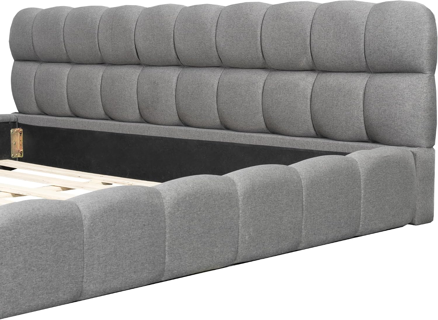 King Size Upholstered Platform Bed with Thick Fabric, Grounded Bed with Solid Frame, Gray