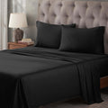 Superior Egyptian Cotton 400 Thread Count Bed Sheet Set, 1 Elastic Deep Pocket Fitted Sheet, 1 Flat Sheet, 2 Pillowcases, Soft Bedding, Luxury Sheets, Sateen Weave, California King Size, Black