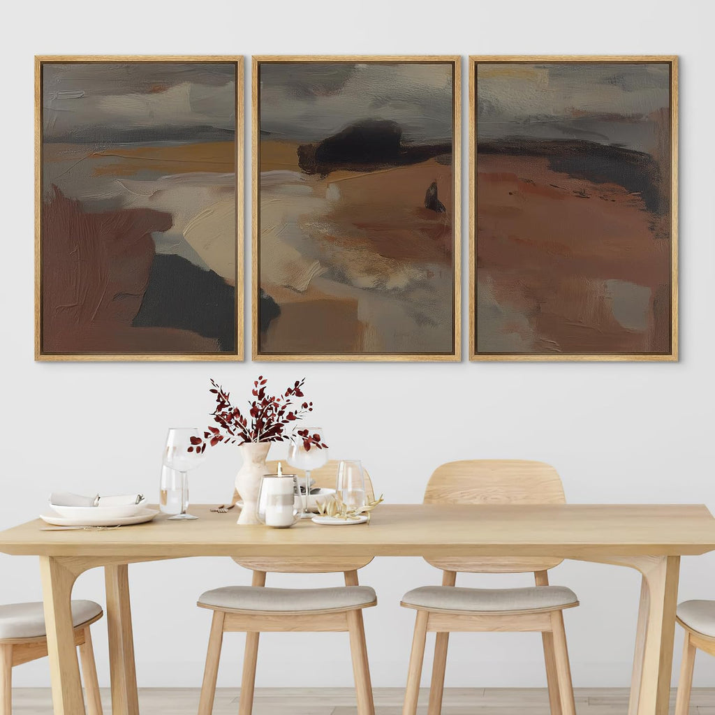 SIGNLEADER Framed Canvas Print Wall Art Set Desert Horizon Abstract Neutral Landscape Illustrations Minimal Decorative Bohemian for Living Room, Bedroom, Office - 24'x36'x3 Natural