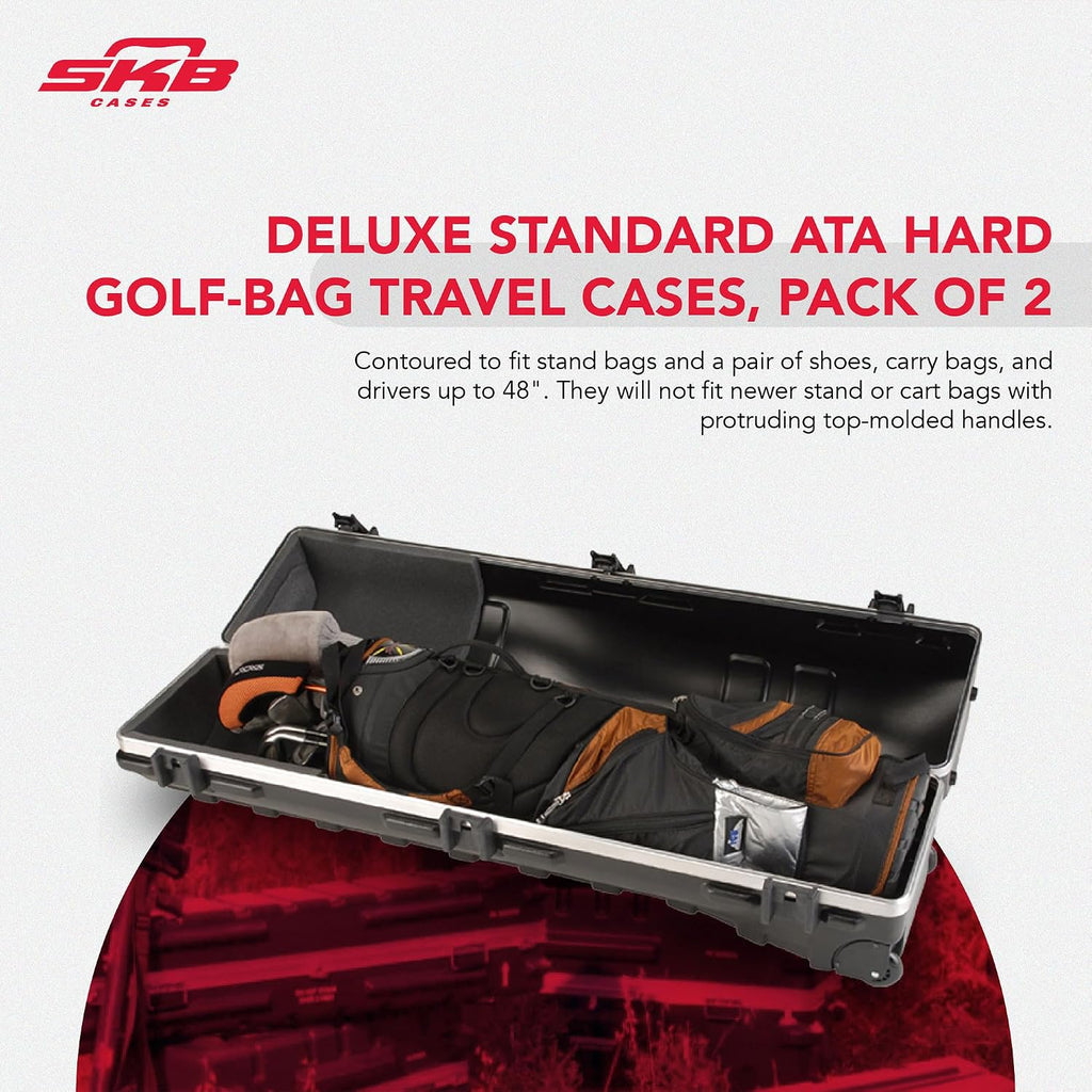 SKB Cases 2SKB-4814W ATA Deluxe Hard Plastic Golf Bag Travel Storage Case with Wheels for Cart Bags, Carry Bags, and 48 Inch Long Drivers (2 Pack)