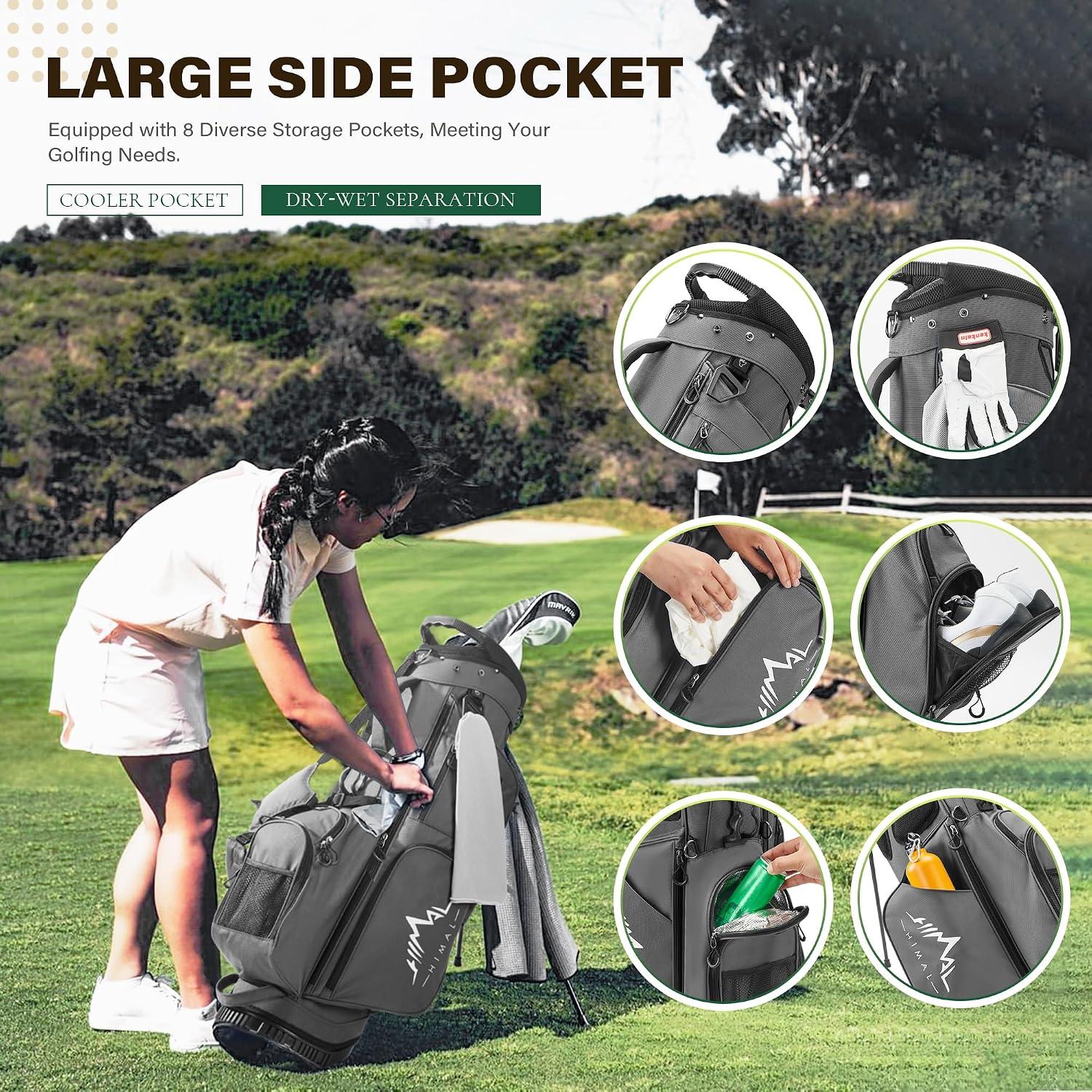 uniHimal Golf Stand Bag with 7 Way Top Dividers, Lightweight Golf Bags for Men Women with Multiple Pockets, Dual Straps