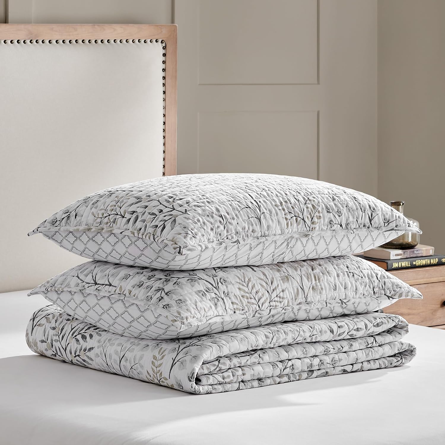 Levtex Home English Forest Natural Reversible King/Cal King Quilt Set (106x92in) and 2 Pillow Shams (36x20in) - Floral - Taupe Grey - Cotton King Size Quilt Bedding Set - Lightweight Soft Pre-Washed