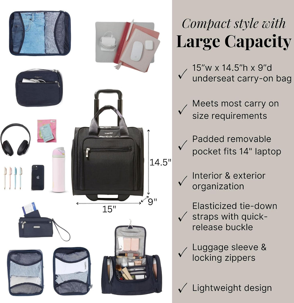 Baggallini 2 Wheel Underseater Carry-On - Lightweight Travel Weekender Luggage