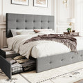SHA CERLIN Upholstered Full Size Platform Bed Frame with 4 Storage Drawers, Adjustable Headboard with Square Stitched Button Tufted Design, Wooden Slat Support, No Box Spring Needed, Light Grey