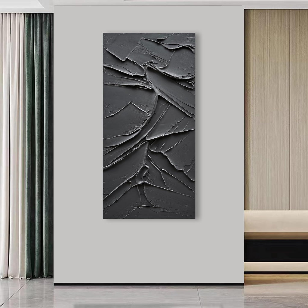 NANKAI Art Hand Painted Black Canvas Wall Art 48x24 inch Abstract Modern Oil Painting Contemporary Textured Wall Art Minimalist Artwork Home Decor