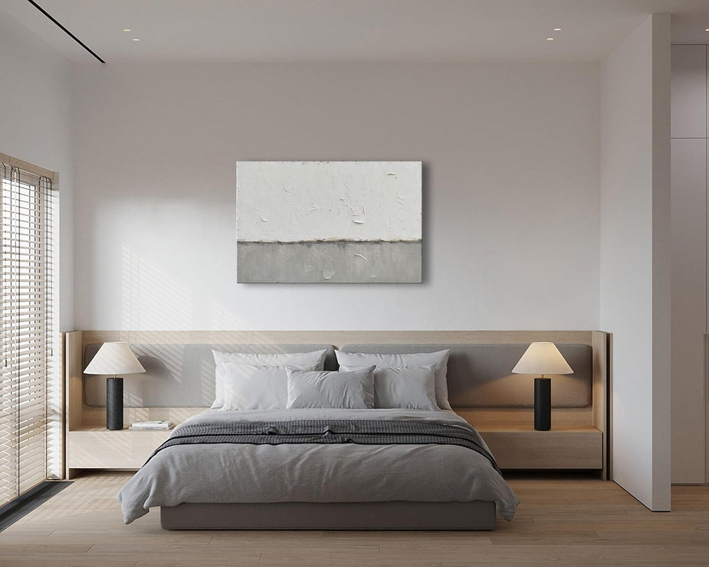 NANKAI Grey and White Minimalist Large Contemporary Art - 36x48 inch Wall Decoration For Home and Office