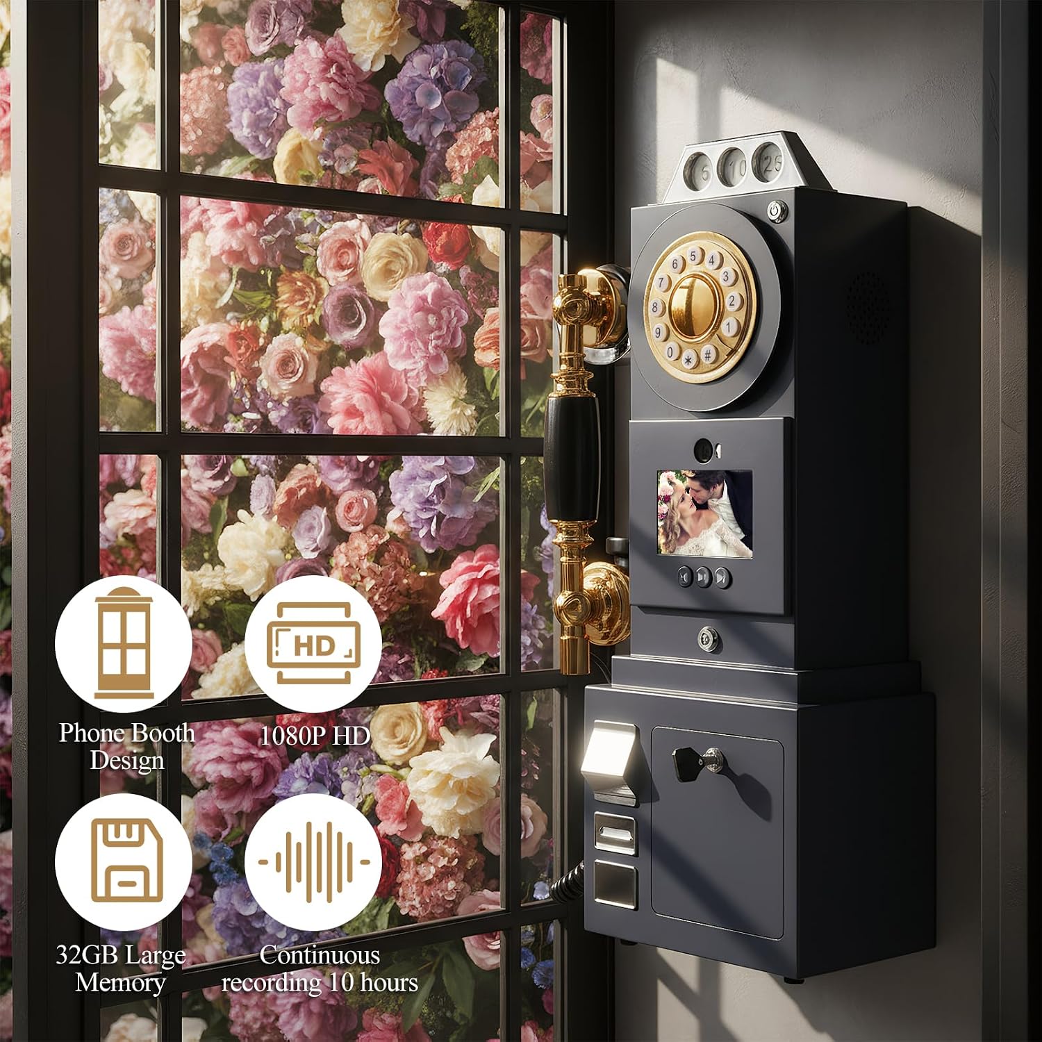 UKBW Video Audio Guest Book Wedding Phone, Record Customized Video Audio Messages, Preserve Your Special Occasions, Ideal for a Variety of Memorable Party Occasions(Black)