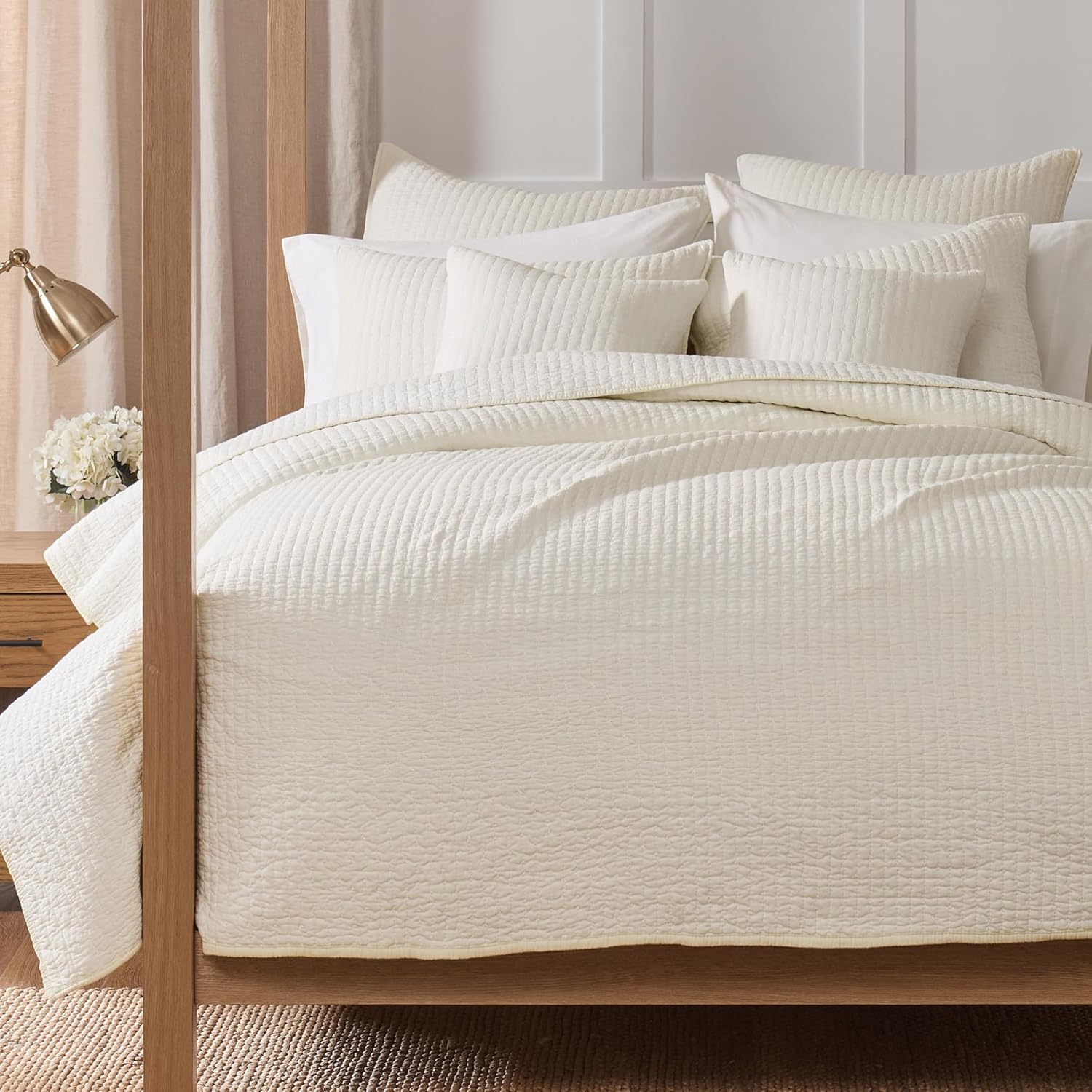 Levtex Home Cross Stitch Reversible Full/Queen Quilt Set (88x92in) with 2 Pillow Shams (26x20in) - Stitch Texture - Cream - Cotton Full/Queen Size Quilt Bedding Set - Lightweight, Soft, Pre-Washed